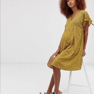 New Look tie sleeve smock maternity Dress yellow